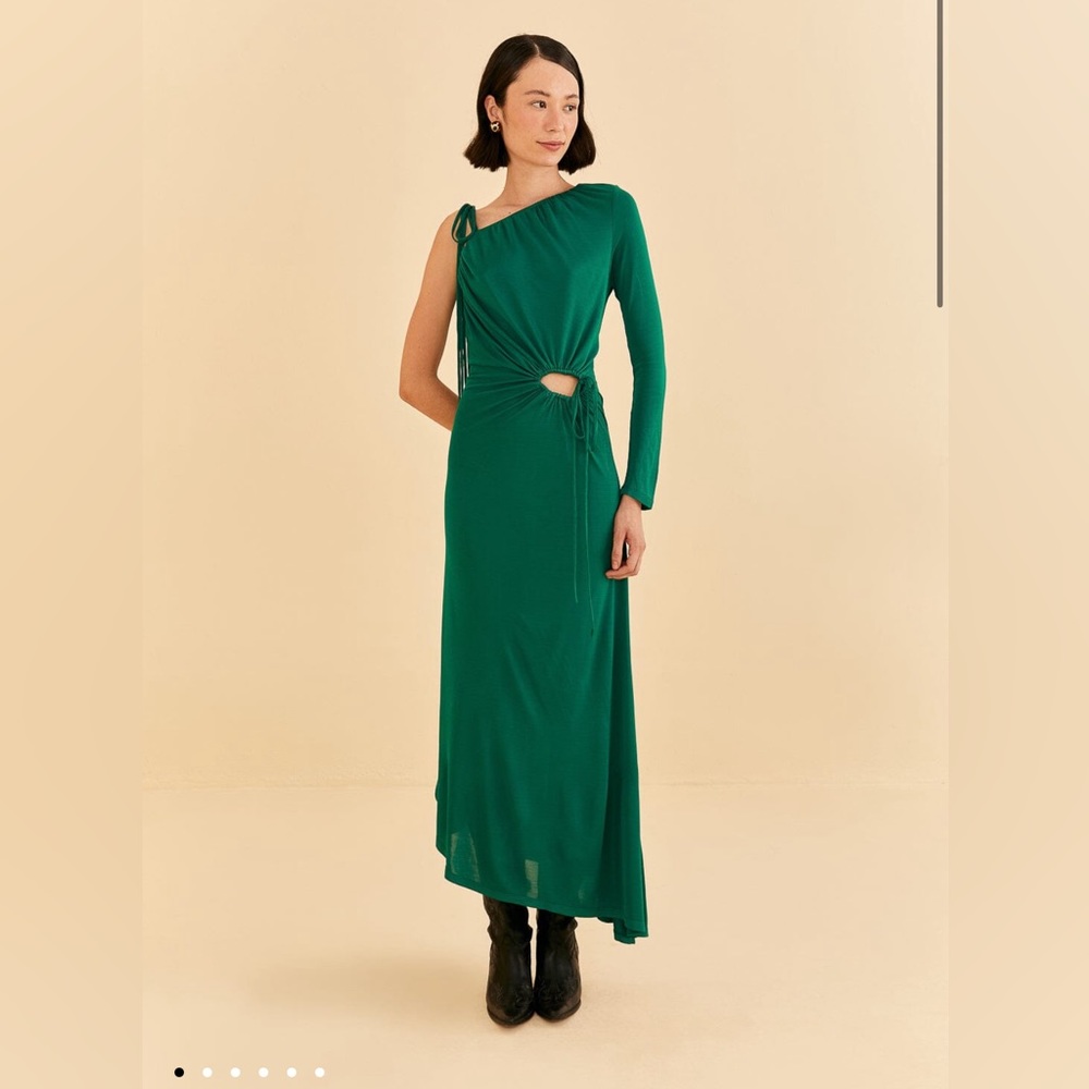Farm Rio Emerald One Shoulder Midi Dress